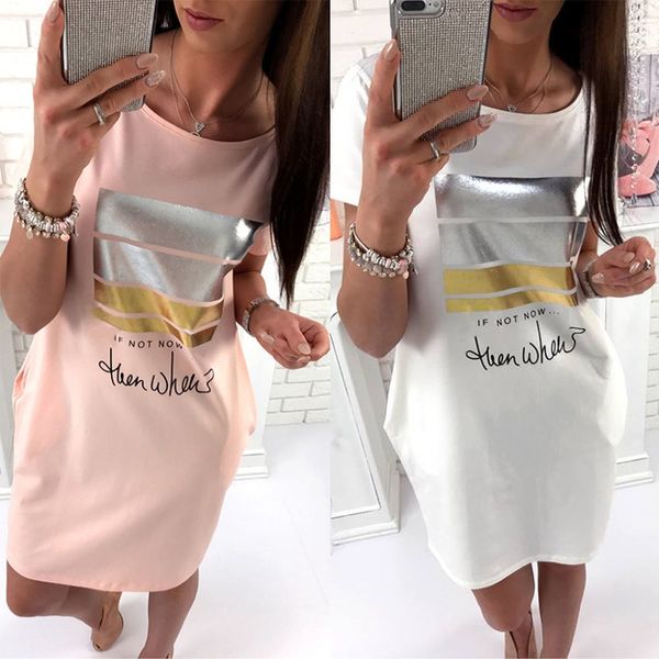 

Summer Casual Women Letter Print Short Dresses With Pockets 2019 New Loose O-Neck Women Dress Short Sleeved Plus Size Clothing