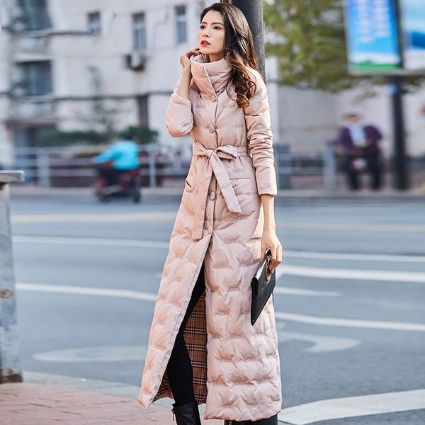 

pink down coat women long 2019 new winter slim down jacket white duck warm belt coat female outerwear an101, Black