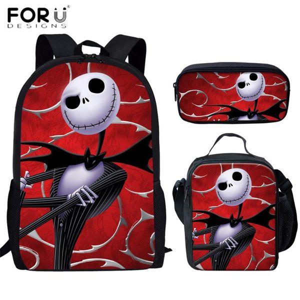 

forudesigns 3set school bags for kids nightmare before christmas print primary student skull gothic backpack girls boys book bag