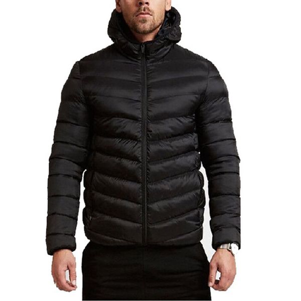 

men winter warm jacket windproof casual hooded coat thick medium long outerwear down-filled coat j55, Black