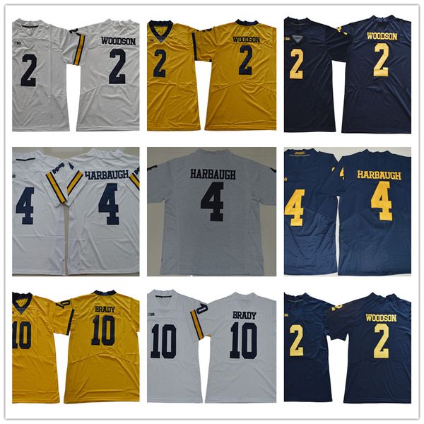 

ncaa men's michigan wolverine 2 charles woodson 4 jim harbaugh 10 tom brady college football jerseys white yellow blue navy stitched lo, Black;red