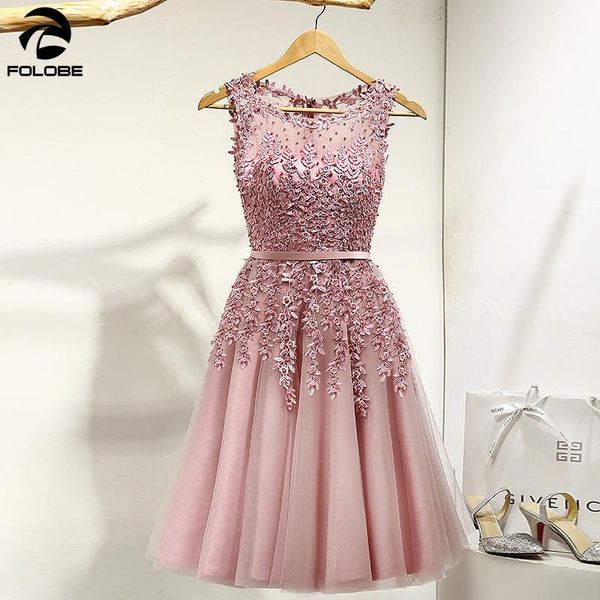 

folobe 2019 sell elegant knee length women girls dresses homecoming dresses appliques beads formal party1, White;black