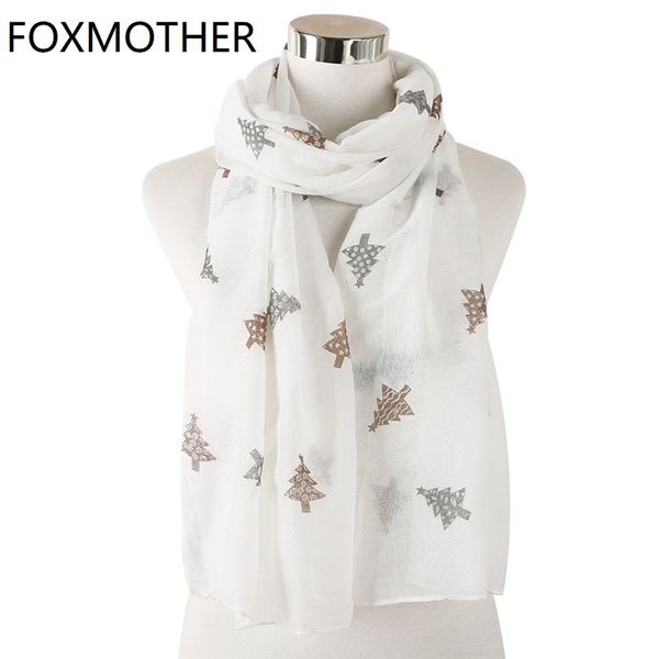 

foxmother new winter white christmas tree print scaves shawl for women ladies wraps, Blue;gray