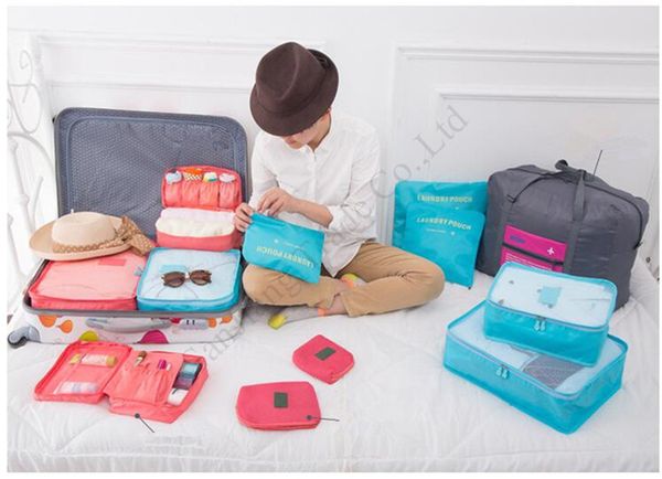 

trendy 6-piece set travel storage bag home luggage storage organizer bags portable cosmetic bag outdoor shoes underwear pouch e11304