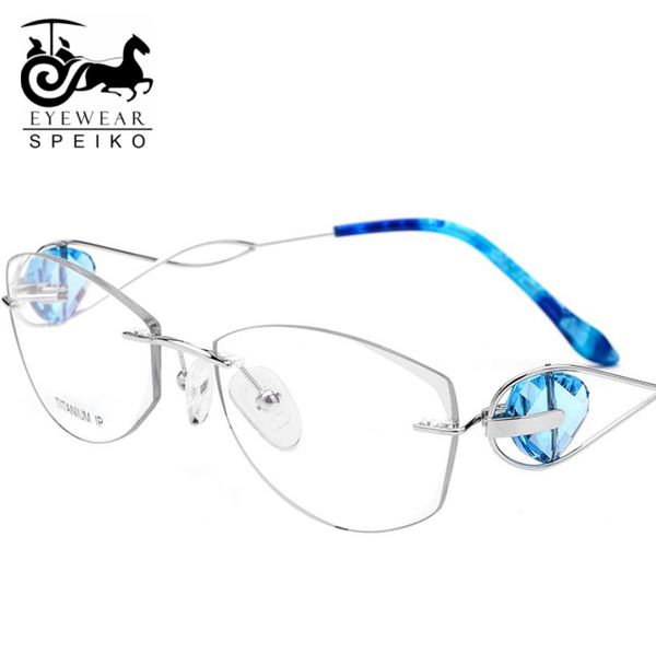 

grade b titanium frames sl719 for women famale frame rimless glasses myopia reading glasses ultralight frame speiko eyewear, Black