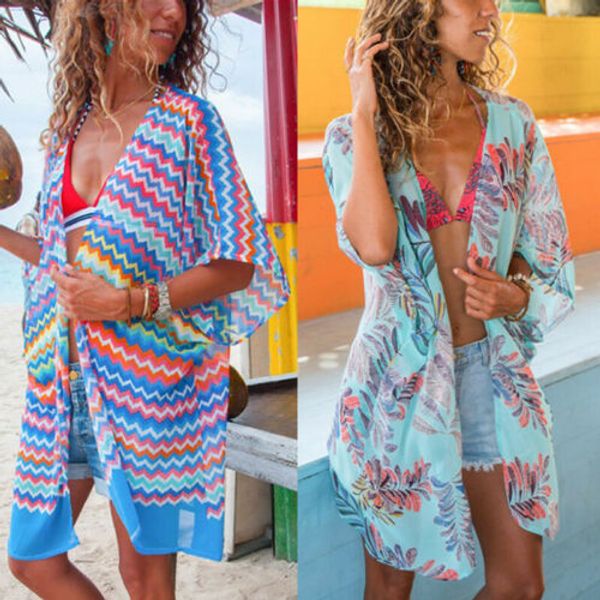 

women chiffon kimono beach bathing cardigan bikini cover up beachwear dress