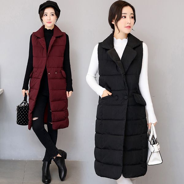 

2019 autumn winter women sleeveless vest jacket warm slim down cotton long outerwear large size casual female waistcoat coat 4xl, Black;white