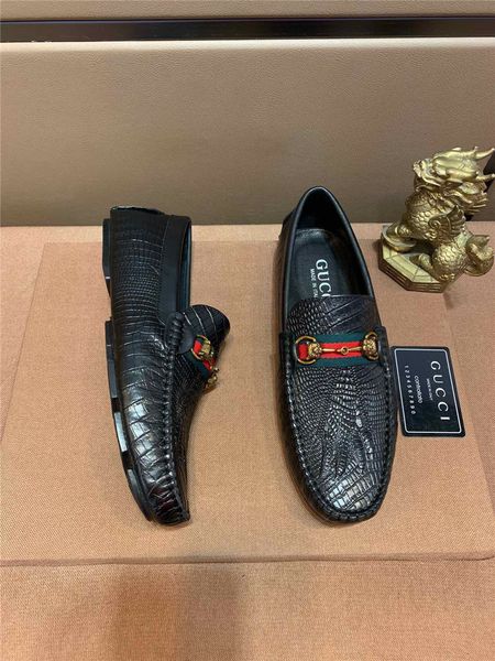 

19ss italian luxury dress shoes men business fashion formal shoes crocodiles pattern leather men's wedding shoes big plus size 45, Black