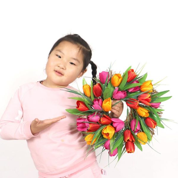 

40cm artificial flower tulip wreath door garland home garden wall art decor artificial wreath 2020 new arrival for home