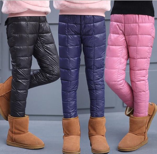 

new girls kids down thicken trousers warm comfortable ski solid color warm thick padded cotton outer pants snow winter camping wear, Blue