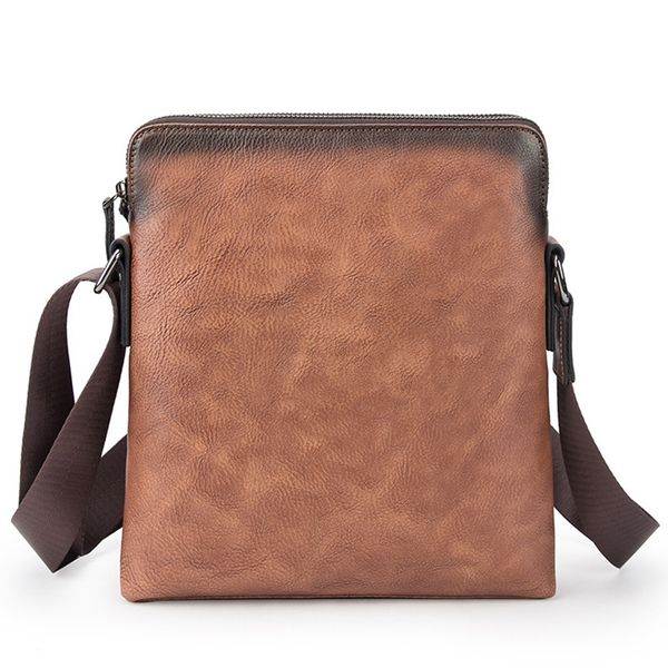 

leather men's messenger bag shoulder crossbody bag for men cow leather briefcase vintage flap pocket handbag casual tote
