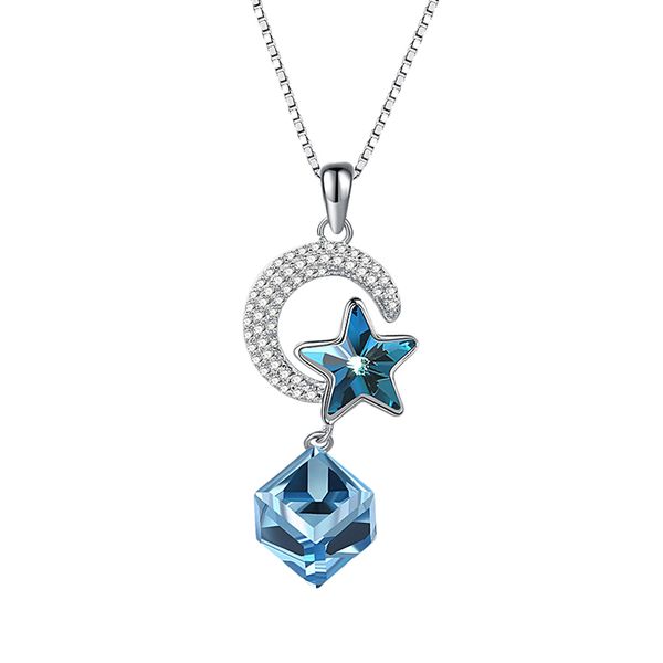 

925 sterling silver moon star pendant necklace with adjustable chain jewelry