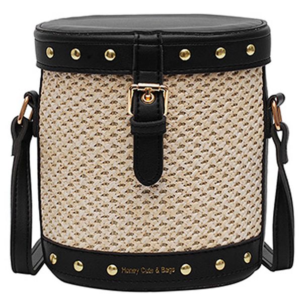 

women's straw bucket bag rivet crossbody bag summer travel crossbody shoulder women's tote