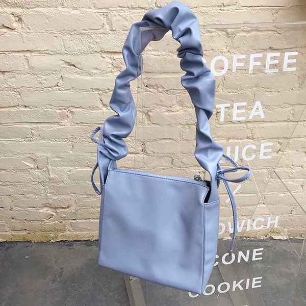 

thick strap drawstring large capacity fold shoulder bag women soft leather handbags 2020 new pleated square women messenger bags
