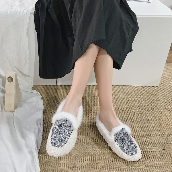 

round toe women moccasin shoes slip-on 2019 fashion women's casual female sneakers autumn all-match loafers fur moccasins new, Black