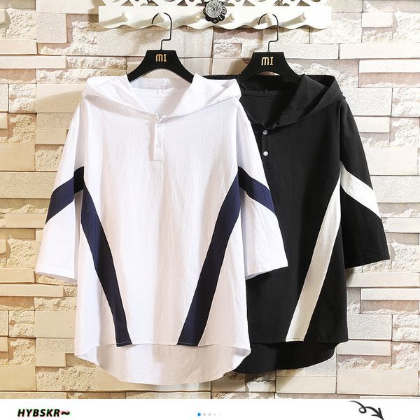 

hybskr man woman 2020 fashion patchwork hooded t-shirt mans hip hop summer casual tees tshirt male korean loose oversize clothes, White;black