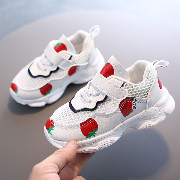 

cartoon kids sneakers summer girls shoes strawberry cut shoes berathable mesh children sneakers girls school running, Black;red
