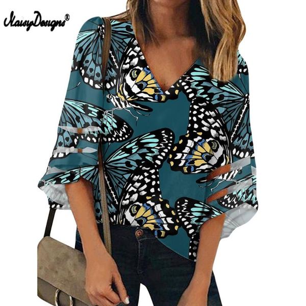 

women's blouses & shirts noisydesigns casual large size chiffon women butterfly print bat sleeve shirt v-neck female loose clothin, White
