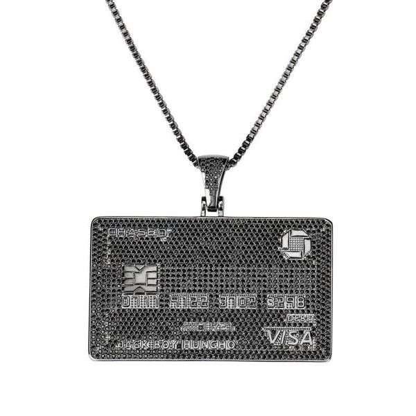 

iced out visa card pendant necklaces for men women luxury designer bling diamond credit card pendant gold silver black bank cards jewelry