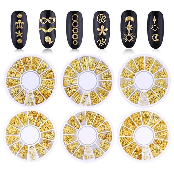 TaMax Karışık Stil 3D Altın Metal Perçinler Nail Art Yuvarlak Kalp Dekorasyon Çivi Sticker Manikür Tırnak DIY Aksesuarları Tekerlek