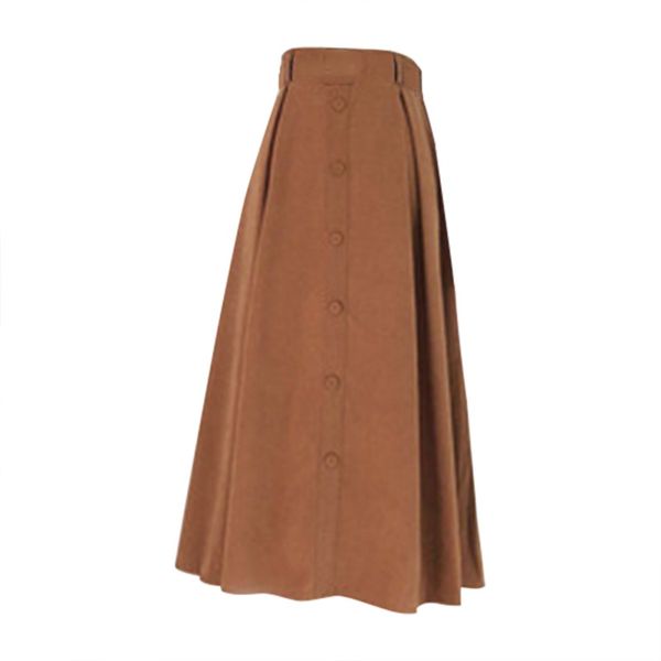 

new autumn and winter single-breasted belt belt skirt new long paragraph chammy high waist a line skirt, Black