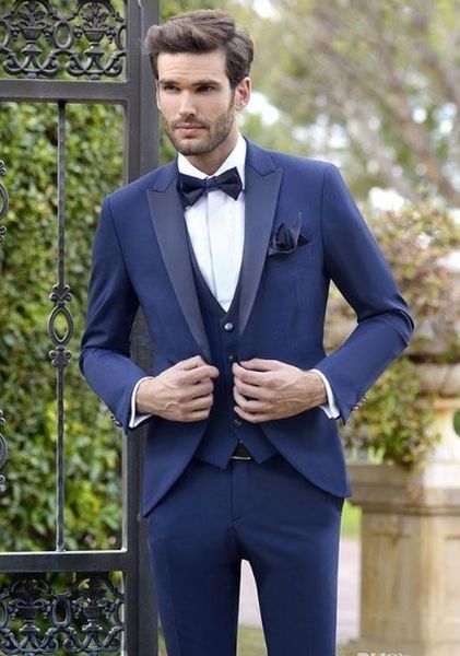 

handsome one button blue groom tuxedos peak lapel men wedding party groomsmen 3 pieces suits (jacket+pants+vest+tie) k107, Black;gray