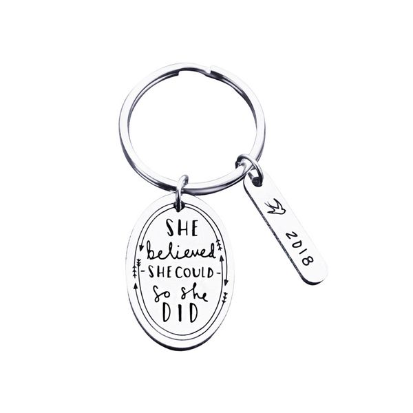 

High Quality Stainless Steel Keychains with Inspiration Quote Silver Key Chains for Women Fashion Jewelry