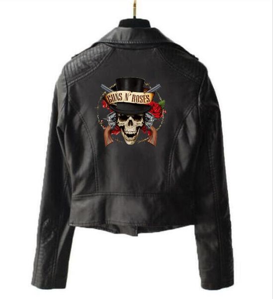 

new jacket women's guns n roses hoodie rock band hip hop leather jacket zipper leather punk motorcycle sports top, Black;brown