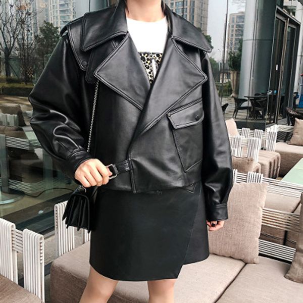 

2020 women spring genuine real sheep leather jacket e37, Black