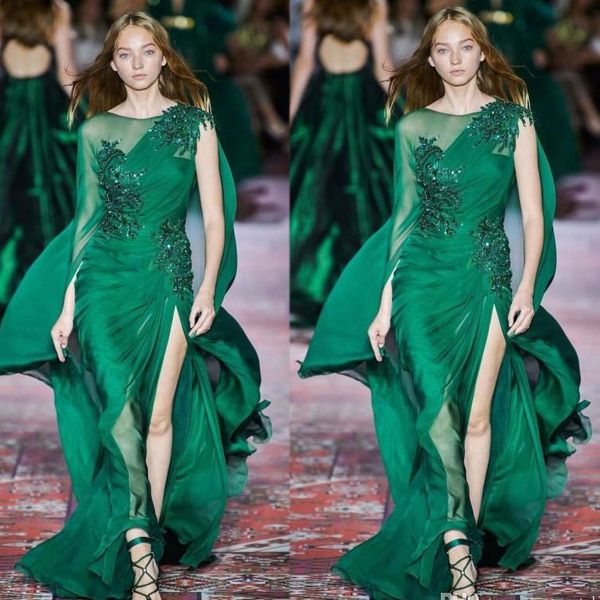 Zuhair Murad tubino verde abiti da ballo in chiffon sexy abito da sera formale con spacco alto occasioni speciali paillettes appliqued abiti da festa