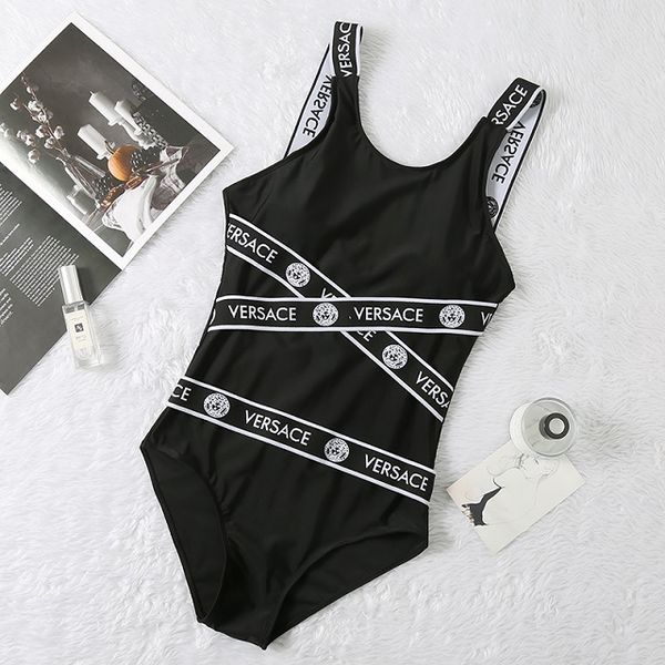 

women designer bikinis 2020 summer fashion brand letter printed one piece swimwear women luxury tight bikinis beach swimwear, White;black