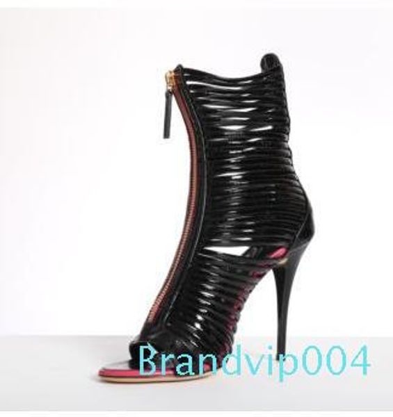 

european and american straps hollow color-matching high-heeled open-toed nightclub dance shoes thin heel women sandals, Black
