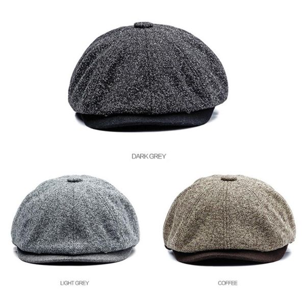 

simple men solid color wool felt gatsby berets cap outdoor cabbie golf newsboy hat, Blue;gray
