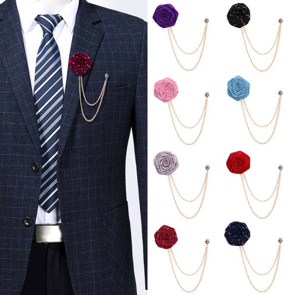 

pins, brooches vintage fashion hand-made rose flower crystal chain pins suit accessories for men wedding korean style, Gray