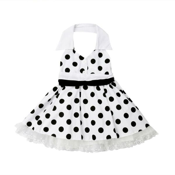 

2020 Brand Vintage Kids Toddler Baby Girls Clothes Backless Sleeveless Lace Ruffle Polka Dot Party Princess Tutu Dress 1-6Y