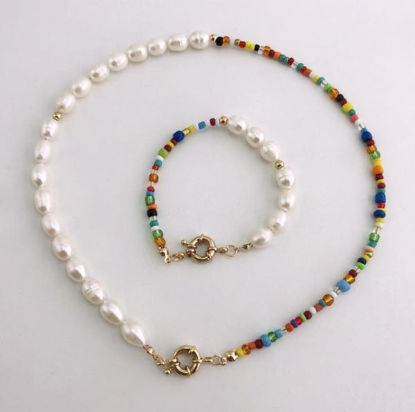 

2020 new bohemian multi-color seed beads necklace baroque imitation pearl necklace unique holiday party jewelry for women girl, Silver