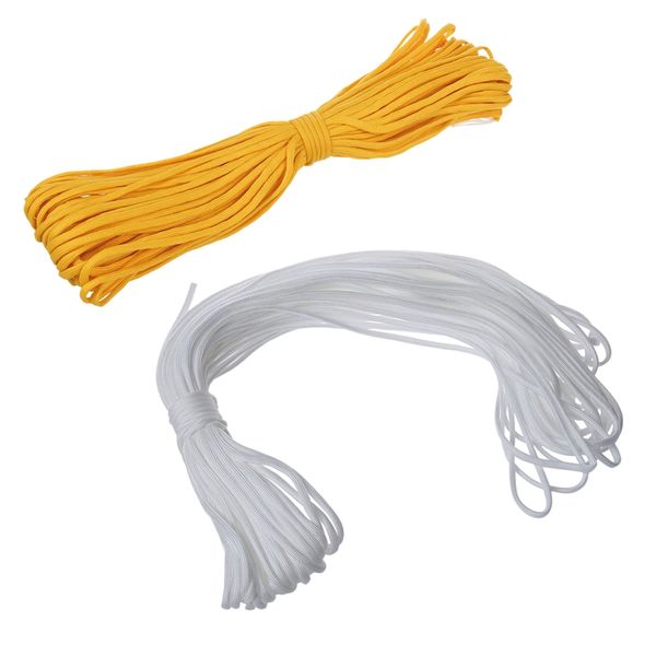 

100ft 7 strand 550 survival bushcraft paracord parachute cord lanyard type iii - yellow & white 2 pcs