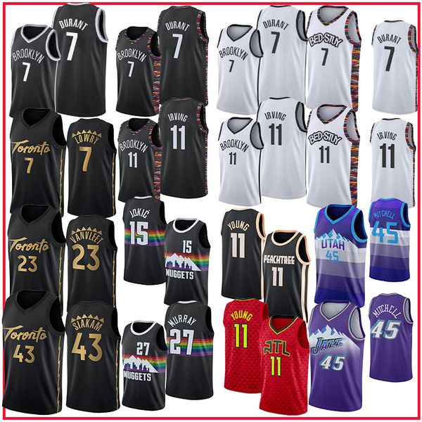 

kevin 7 durant 11 irving young 43 siakam kyle 7 lowry fred 23 vanvleet 45 mitchell nikola 15 jokic 27 murray men college basketball jerseys, Black;red