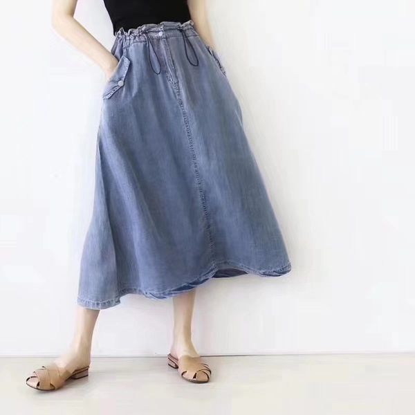 

2020 summer new denim high waist skirt loose drawstring women skirt l3898, Black