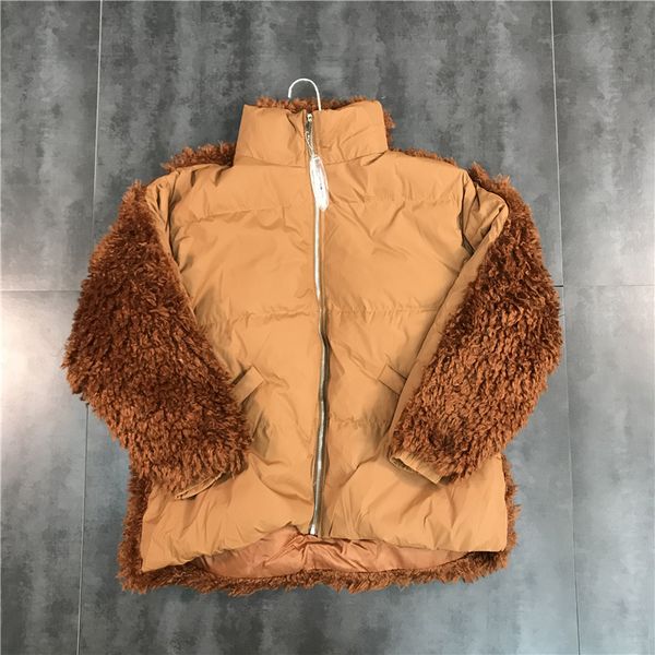 

2018 winter parka new fashion plush velvet stitching zipper solid color warm trend women down jacket, Black;brown