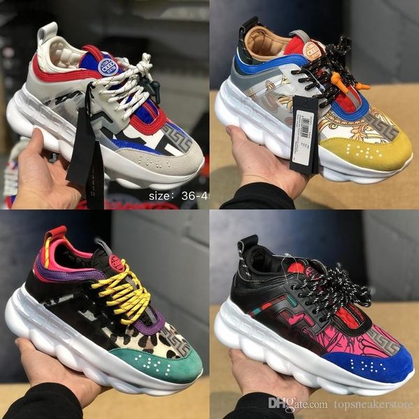 

2018 chain reaction luxury de igner hoe men women neaker now leopard black white me h rubber leather fa hion women ca ual hoe