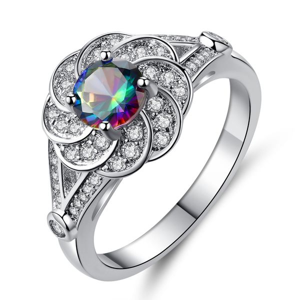 

fashion engagement ring for woman colorful petal zircon ring wedding jewelry xiao mei zi, Slivery;golden