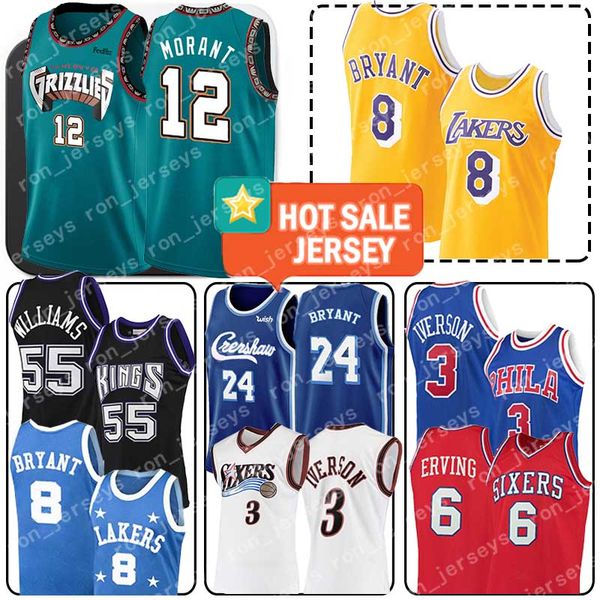 

ja 12 morant jersey allen 3 iverson jason 55 williams jersey julius 6 erving men 1996 1997 basketball jerseys, Black;red