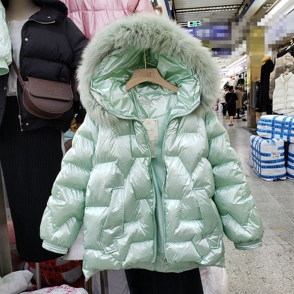 

ins bright down cotton-padded coats women winter jacket fur collar hooded parka coat thick warm cap parka ladies loose overcoat, Black