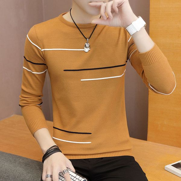 

men's sweater spring and autumn korean version of the slim thin round neck pullover sweater male student knitted bottoming shirt, White;black