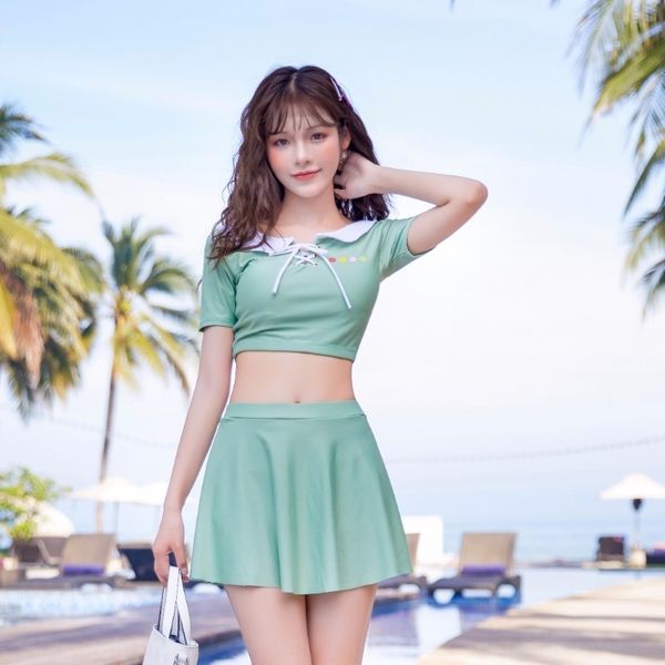 

female split skirt slim swimsuit body skirt swimsuit beach sports ins wind 2020 conservative fairy fan spring, White;black
