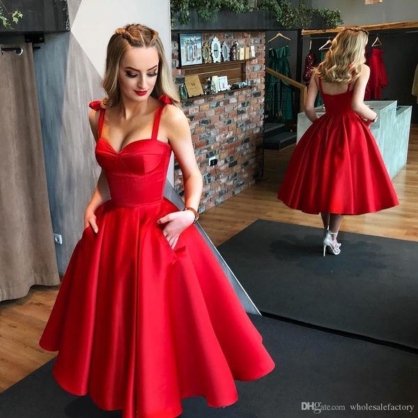 

red satin a line homecoming dresses spaghetti straps knee length bow sash short prom dress cocktail party dresses ogstuff vestidos, Black