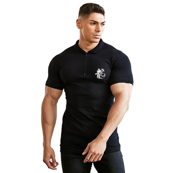 

dropshipping 2020 new shirt men solid casual cotton dragon men slim fit printing short sleeve men's 8 colors, White;black