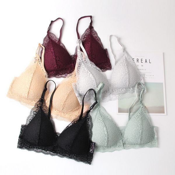 

fashion new women bra front closure lace floral push up bras solid color padded bra, Red;black