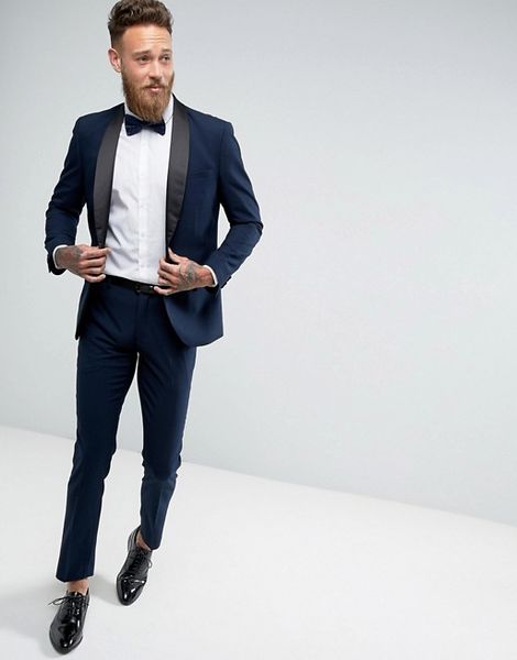 Moda Groomsmen Xaile Lapela Do Noivo Smoking Preto Azul Marinho Dos Homens Ternos De Casamento / Baile / Jantar Melhor Homem Blazer (Jacket + Pants + Tie) A857